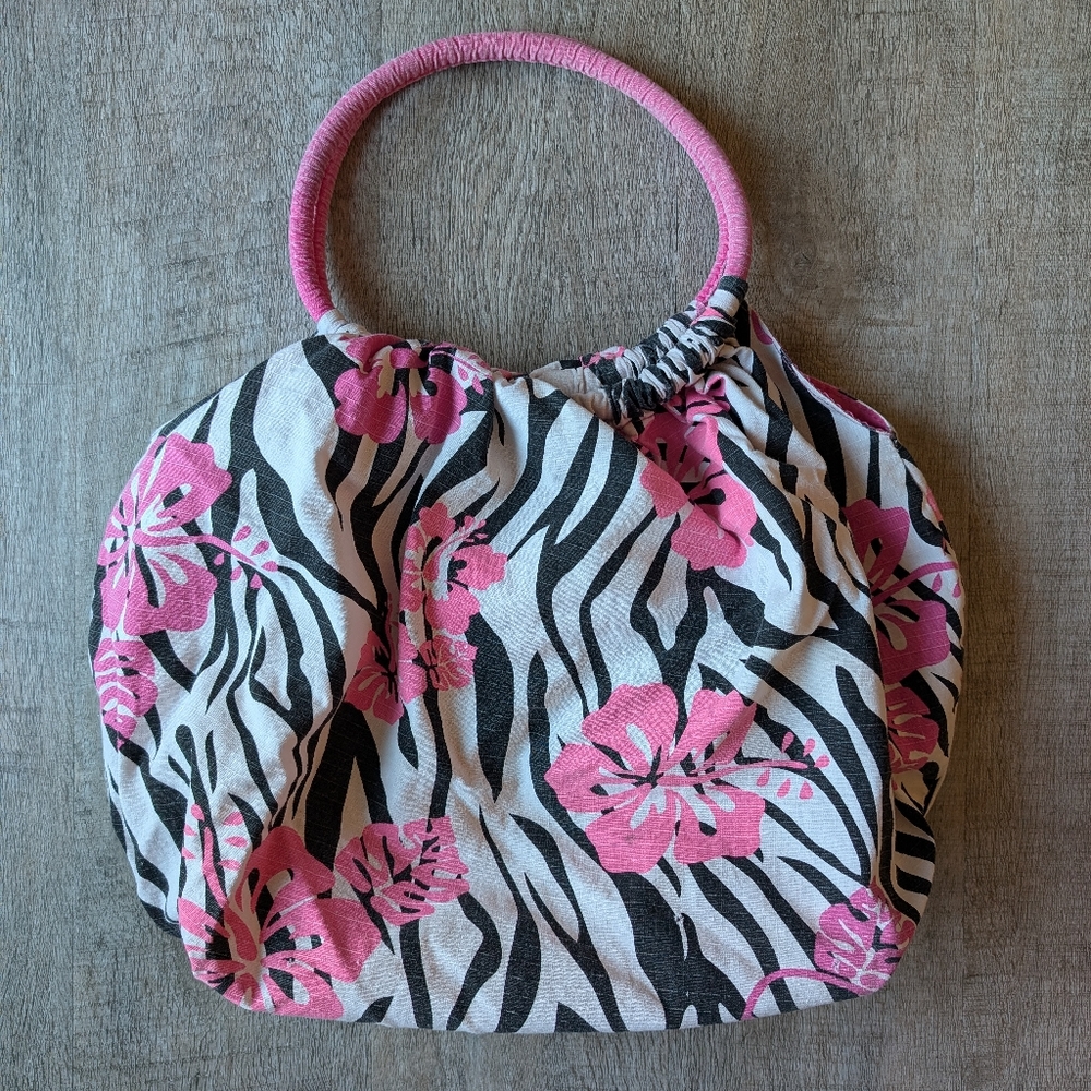 Y2K Zebra Print And Neon Pink Slouchy Shoulder Bag 00's